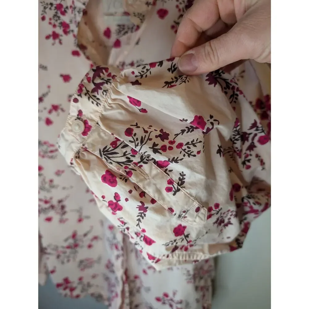 J.Crew Collarless Puff Sleeve Shirt Budding Floral Blush Pink Size 8